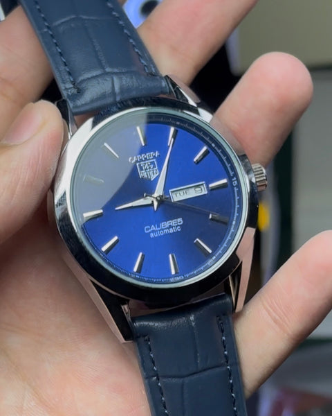 Carrera Watch with Leather Strap – Day & Date Display | Classic Masterclone Design