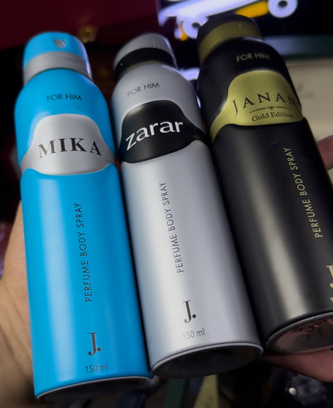J. Body Sprays Deal – 4 Scents Combo: Mika, Zarar, Janan & Rogue | Original & Long-Lasting