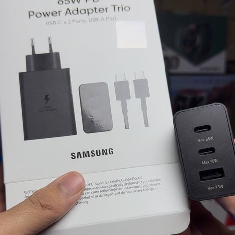 Samsung 65W Trio Charger | Dual USB-C + USB-A | C-to-C Cable | Made in Vietnam